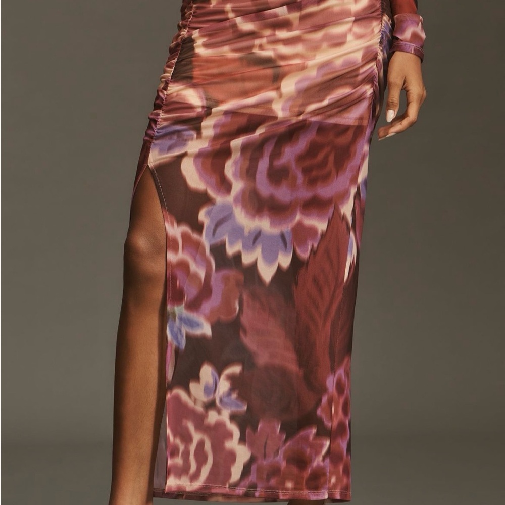 Anthropologie Asymmetrical Floral Skirt - Purple and Brown